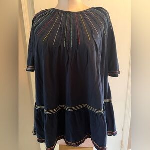 Maeve by Anthropologie Navy Embroidered Women's Top